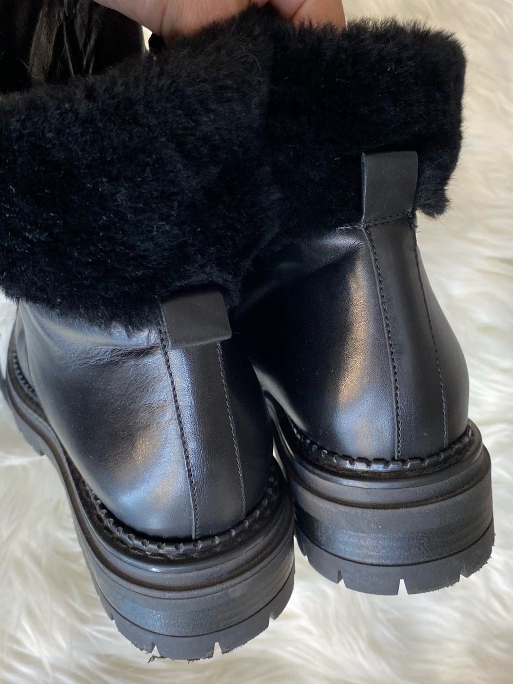 ‼️Made in Italy Fur Trim Black Lace-Up Women's Combat Boots - Picture 5 of 11